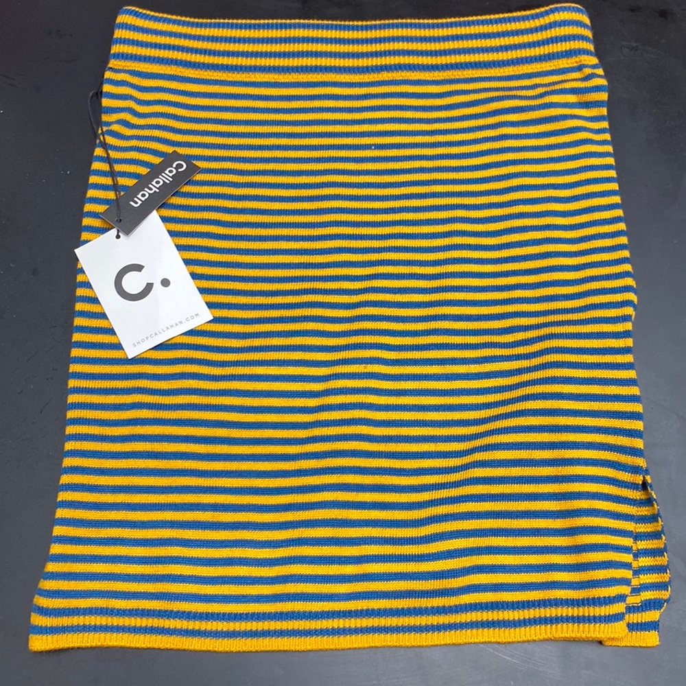 Revolve X Callahan Womens small Striped Mini Skirt Pull On Blue Yellow Nautical